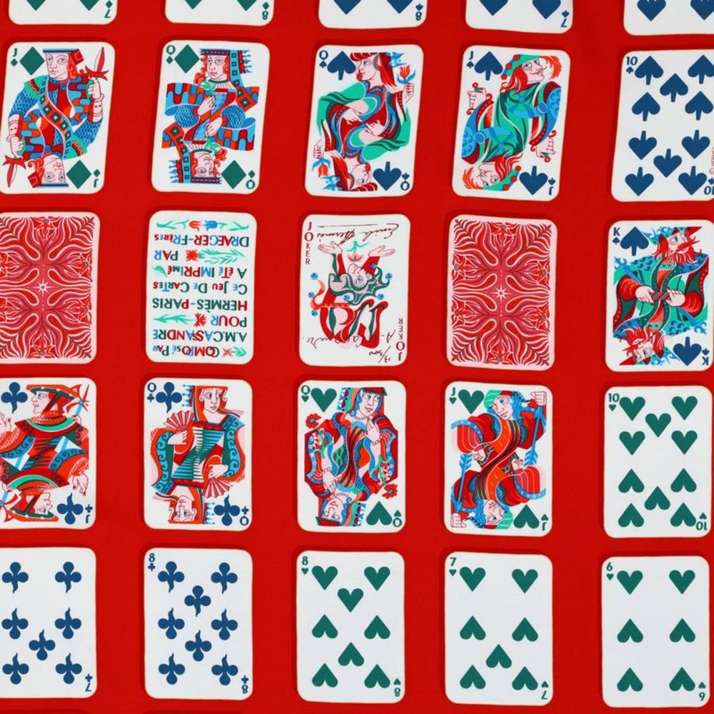 Hermes Jeu de Cartes Scarf Printed Silk 90 Print, Red, Multicolor - Picture 2 of 4